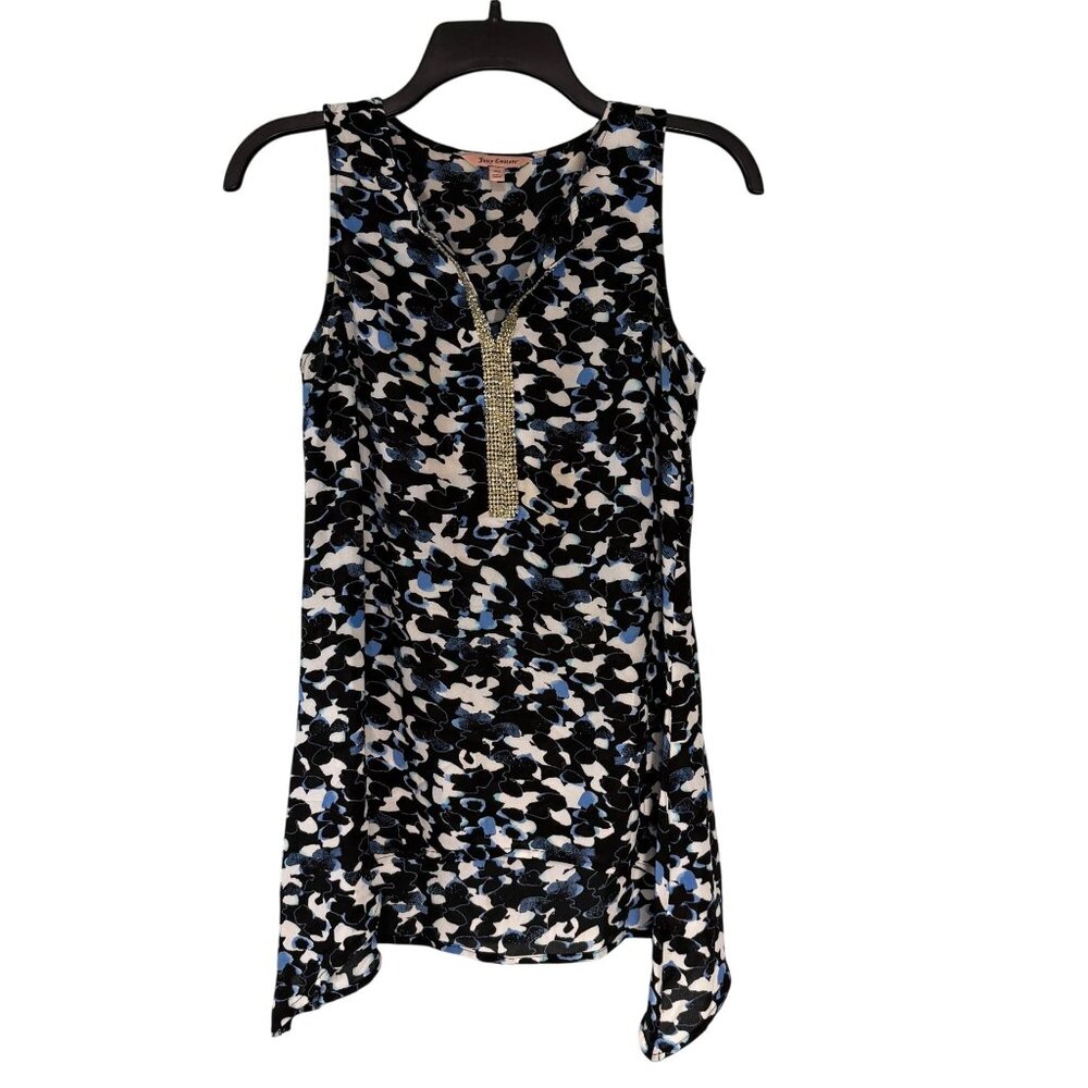 Juicy Couture Y2K‎ Abstract Handkerchief Top Womens XS Blue Black Embellished